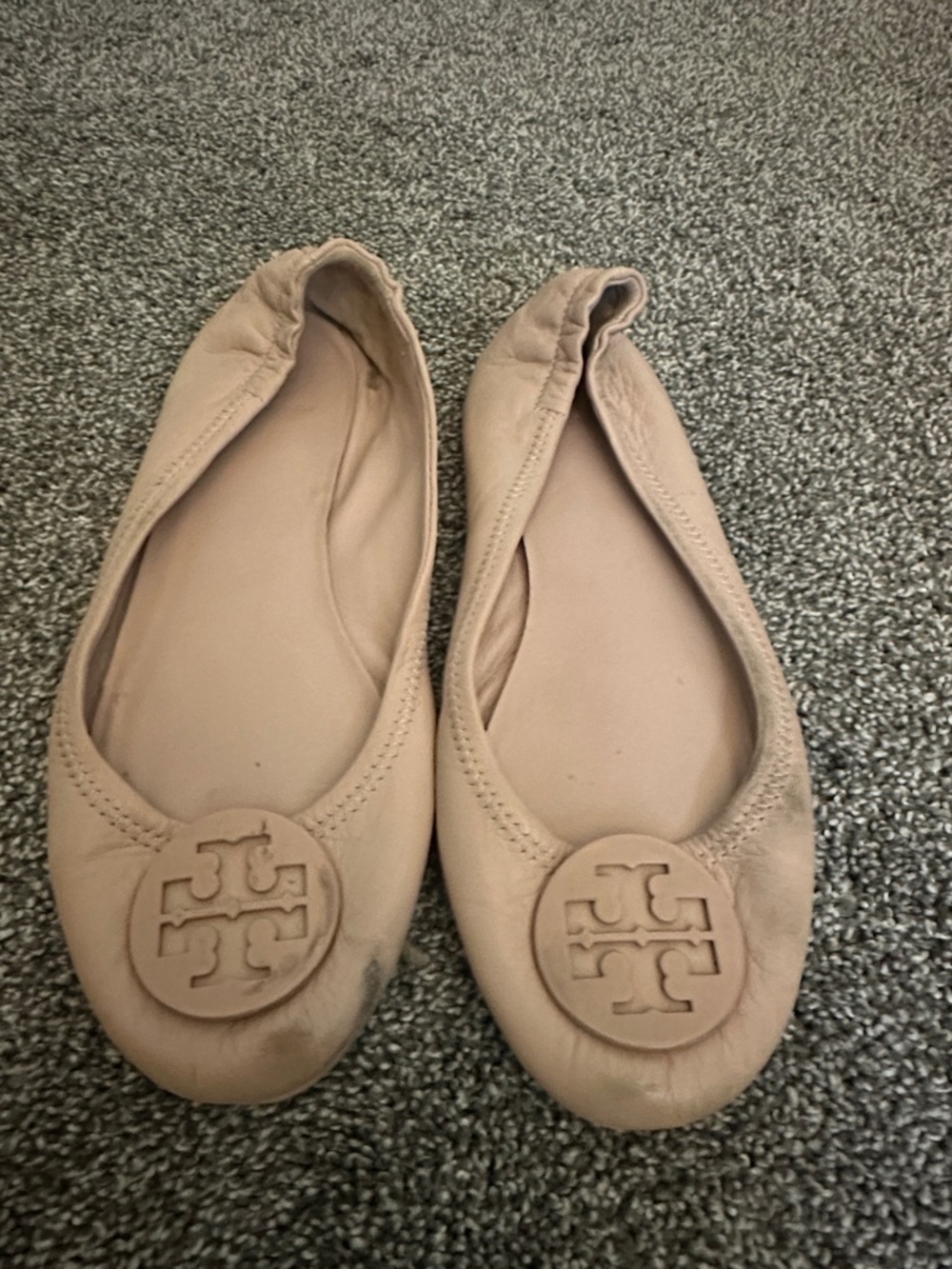 Tory Burch Nude Minnie Leather Ballet Flats